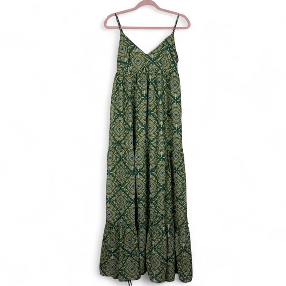 Fashion Nova Camryn Chiffon Flowy Maxi Dress Green Boho Print Size Small - Picture 2 of 8